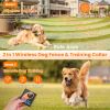 2 In 1 Wireless Dog Fence System With 2 Training Collars Invisible Dog Fence Ip68 Waterproof With 722Ft Adjustable Range Beep Vibration  Static Shock