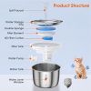 2L/67.6Oz Automatic Electric Pet Water Fountain Stainless Steel Pet Drinking Fountain Cat Dog Water Dispenser With Water Level Ultra-Quiet Pump