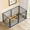 Large Dog Kennel 63.7In Indoor Dog Crate With Pvc Top Cover, Heavy Duty Metal Dog Playpen With Flexible Door Placement, Escape Resistant Pet Cage For