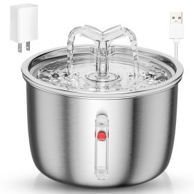 2L/67.6Oz Automatic Electric Pet Water Fountain Stainless Steel Pet Drinking Fountain Cat Dog Water Dispenser With Water Level Ultra-Quiet Pump