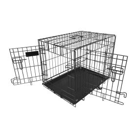 30Inches Dogs Crate Folding Metal Pets Crates Double Door Puppy Cage Easy Set Up