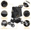 4 Wheels Pet Stroller Foldable Carrier Strolling Cart Travel Jogger Pet Stroller With Removable Liner Storage Basket For Dog Cat