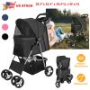 4 Wheels Pet Stroller Foldable Carrier Strolling Cart Travel Jogger Pet Stroller With Removable Liner Storage Basket For Dog Cat