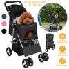 4 Wheels Pet Stroller Foldable Carrier Strolling Cart Travel Jogger Pet Stroller With Removable Liner Storage Basket For Dog Cat