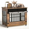 42" Large Dog Crate Furniture, Double Door Wooden Indoor Dog Kennel Furniture