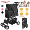 4 Wheels Pet Stroller Foldable Carrier Strolling Cart Travel Jogger Pet Stroller With Removable Liner Storage Basket For Dog Cat