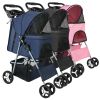 4 Wheels Pet Stroller Foldable Carrier Strolling Cart Travel Jogger Pet Stroller With Removable Liner Storage Basket For Dog Cat