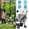 4 Wheels Pet Stroller Foldable Carrier Strolling Cart Travel Jogger Pet Stroller With Removable Liner Storage Basket For Dog Cat