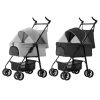 4 Wheels Pet Stroller Foldable Carrier Strolling Cart Travel Jogger Pet Stroller With Removable Liner Storage Basket For Dog Cat